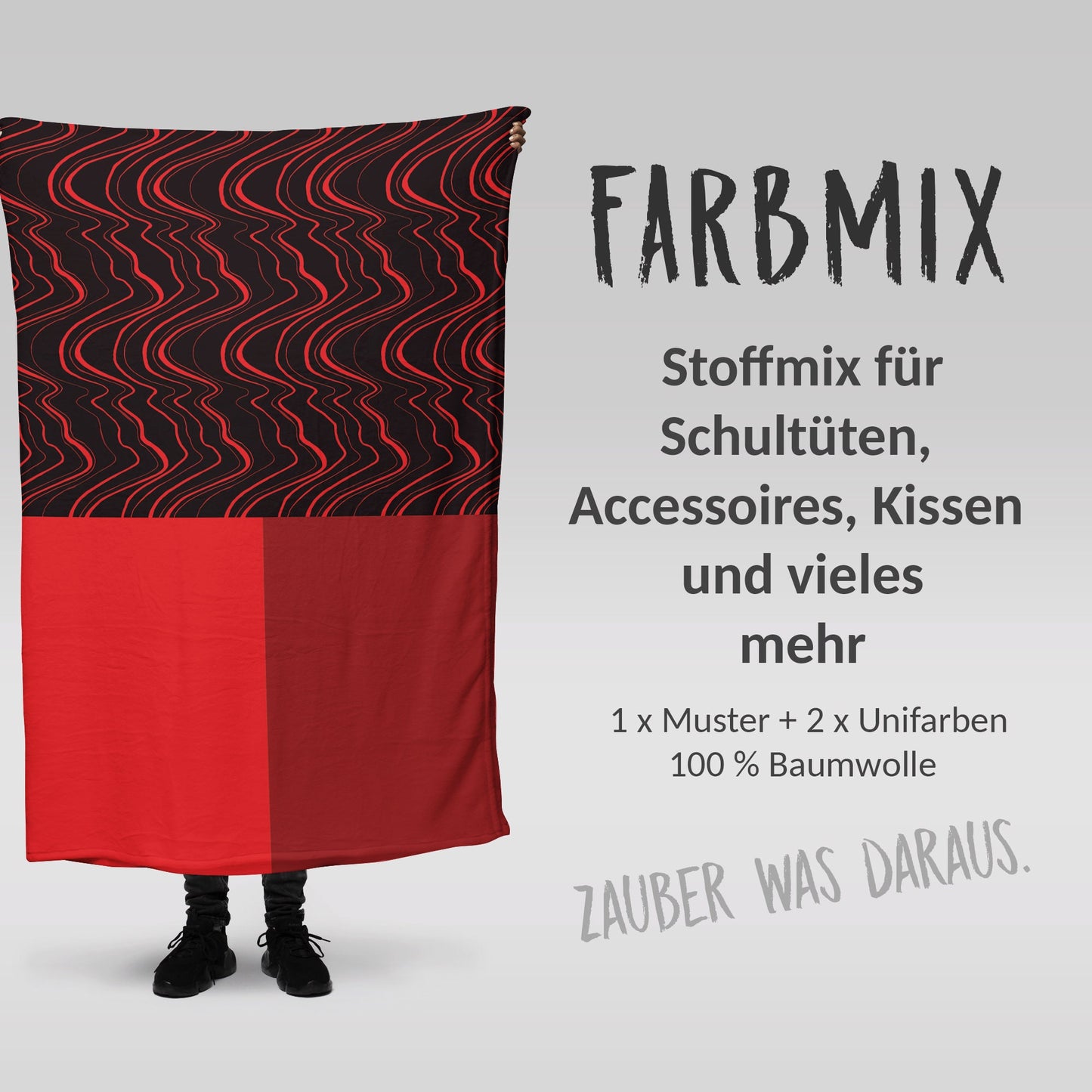 Stoffmix PANEL: Volcano Red (97 cm x 150 cm) - perfekt für Schultüten & Accessoires zur Einschulung | Drache, Wellen, Rot, Linien, Vulkan