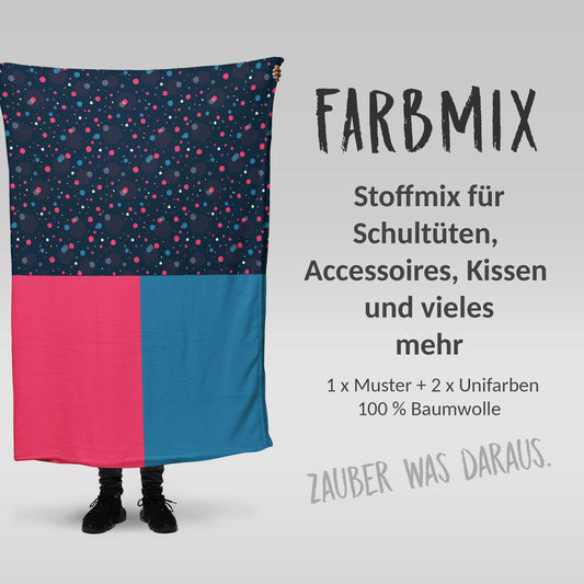 Stoffmix PANEL: Dots/Punkte Pink (97 cm x 150 cm) - perfekt für Schultüten & Accessoires zur Einschulung | Punkt, Planet, Phantasie, Kreise