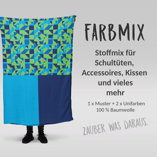 Stoffmix PANEL: Abstrakt Grün Blau (97 cm x 150 cm) - perfekt für Schultüten & Accessoires zur Einschulung | Dinos, T-Rex, Schuppen