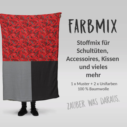 Stoffmix PANEL: Monster Blitze rot (97 cm x 150 cm) - perfekt für Schultüten & Accessoires zur Einschulung | Blitze, Monster, Drache, Dino