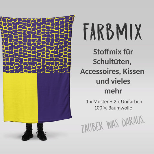 Stoffmix PANEL: Dino Schuppen Gelb Lila (97 cm x 150 cm) - perfekt für Schultüten & Accessoires zur Einschulung | T-Rex, Drache, Dinosaurier