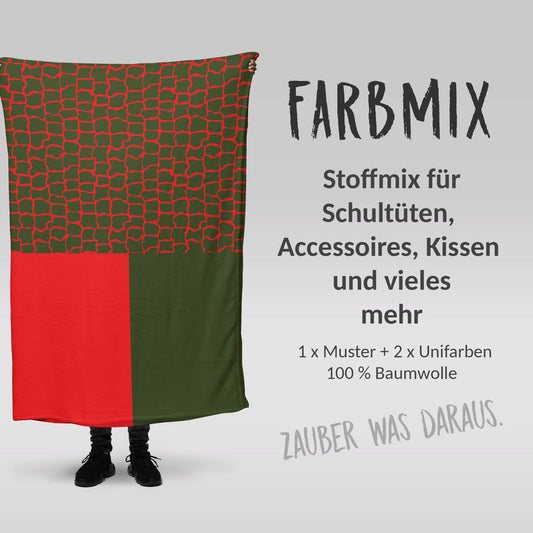 Stoffmix PANEL: Dino Schuppen Rot Khaki (97 cm x 150 cm) - perfekt für Schultüten & Accessoires zur Einschulung | T-Rex, Drache, Dinosaurier