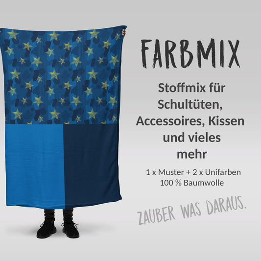 Stoffmix PANEL: Feuerwehr Blau Grün (97 cm x 150 cm) - perfekt für Schultüten & Accessoires zur Einschulung | Feuerwehrauto, Streifen, Fire