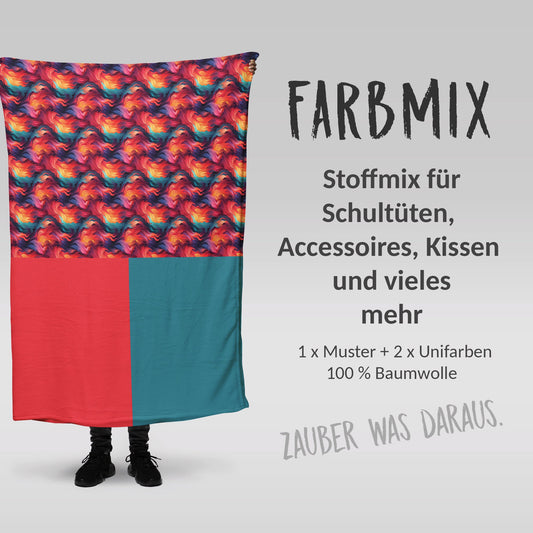 Stoffmix PANEL: Buntes Feuer (97 cm x 150 cm) - perfekt für Schultüten & Accessoires zur Einschulung | Fire, Flammen