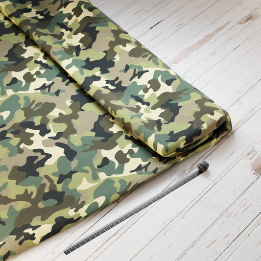 Baumwollsatin: Camouflage Grün - perfekt für Schultüten, Accessoires zur Einschulung - Tarnmuster, Tarnstoff, Grün, Braun, Beige