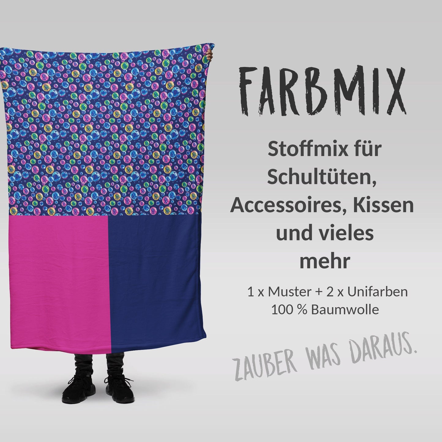 Stoffmix PANEL: Seifenblasen bunt (97 cm x 150 cm) - perfekt für Schultüten & Accessoires zur Einschulung | Blasen, Bubbles, Soapbubbles