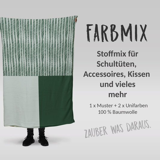 Stoffmix PANEL: Bio Grün (97 cm x 150 cm) - perfekt für Schultüten & Accessoires zur Einschulung | Skizze, Streifen, Striche, Sketch