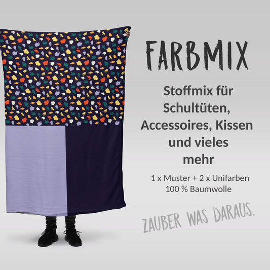 Stoffmix PANEL: Bunte Kleckse (97 cm x 150 cm) - perfekt für Schultüten & Accessoires zur Einschulung | Steine, bunt, Punkte, Kreise