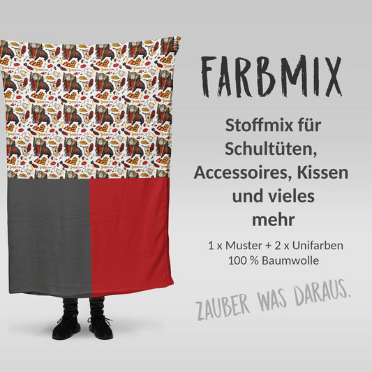 Stoffmix PANEL: Zauberstoff Magie (97 cm x 150 cm) - perfekt für Schultüten & Accessoires zur Einschulung | Hut, Brille, Elexier, Zauberstab