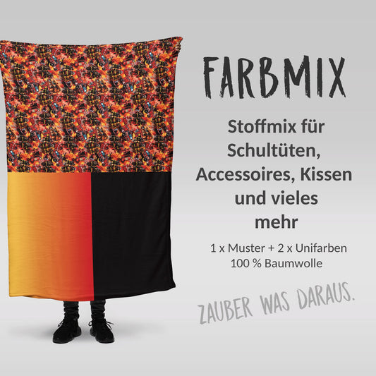 Stoffmix PANEL: Feuerwehr Einsatz (97 cm x 150 cm) - perfekt für Schultüten & Accessoires zur Einschulung | Feuerwehrauto, Feuerwehrmann