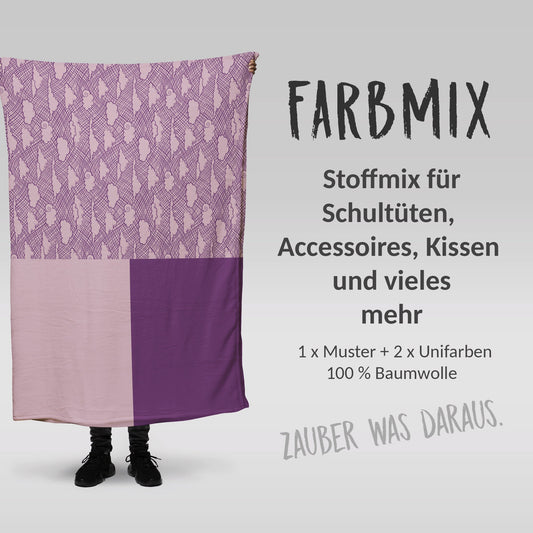 Stoffmix PANEL: Bio Violett (97 cm x 150 cm) - perfekt für Schultüten & Accessoires zur Einschulung | Skizze, Wolken, Traum, Himmel, Sketch