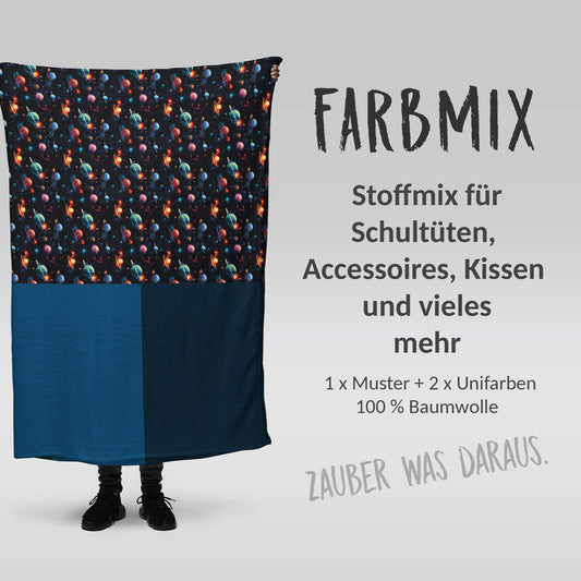 Stoffmix PANEL: Realistic Space (97 cm x 150 cm) - perfekt für Schultüten & Accessoires zur Einschulung | Weltraum, Planeten, Universum,