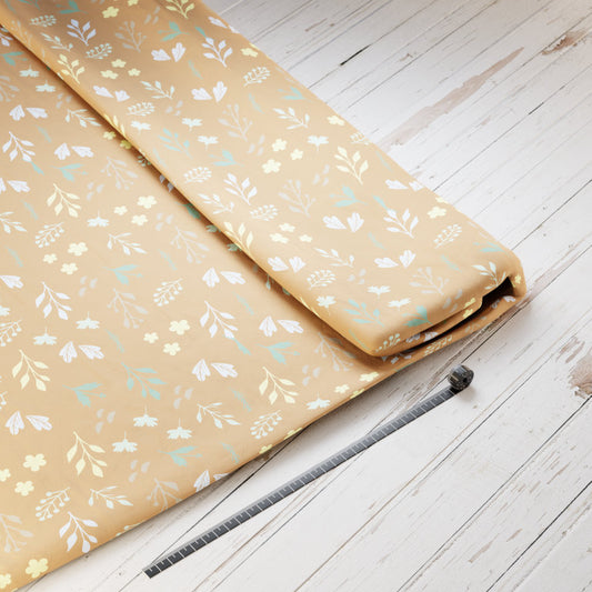 Baumwollsatin: Waldblätter braun - perfekt für Schultüten, Accessoires zur Einschulung - Blätter, Wald, Blumen, Braun, Beige, Grün