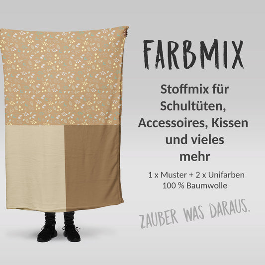 Stoffmix PANEL: Waldblätter braun (97 cm x 150 cm) - perfekt für Schultüten & Accessoires zur Einschulung | Blätter, Wald, Blumen, Braun