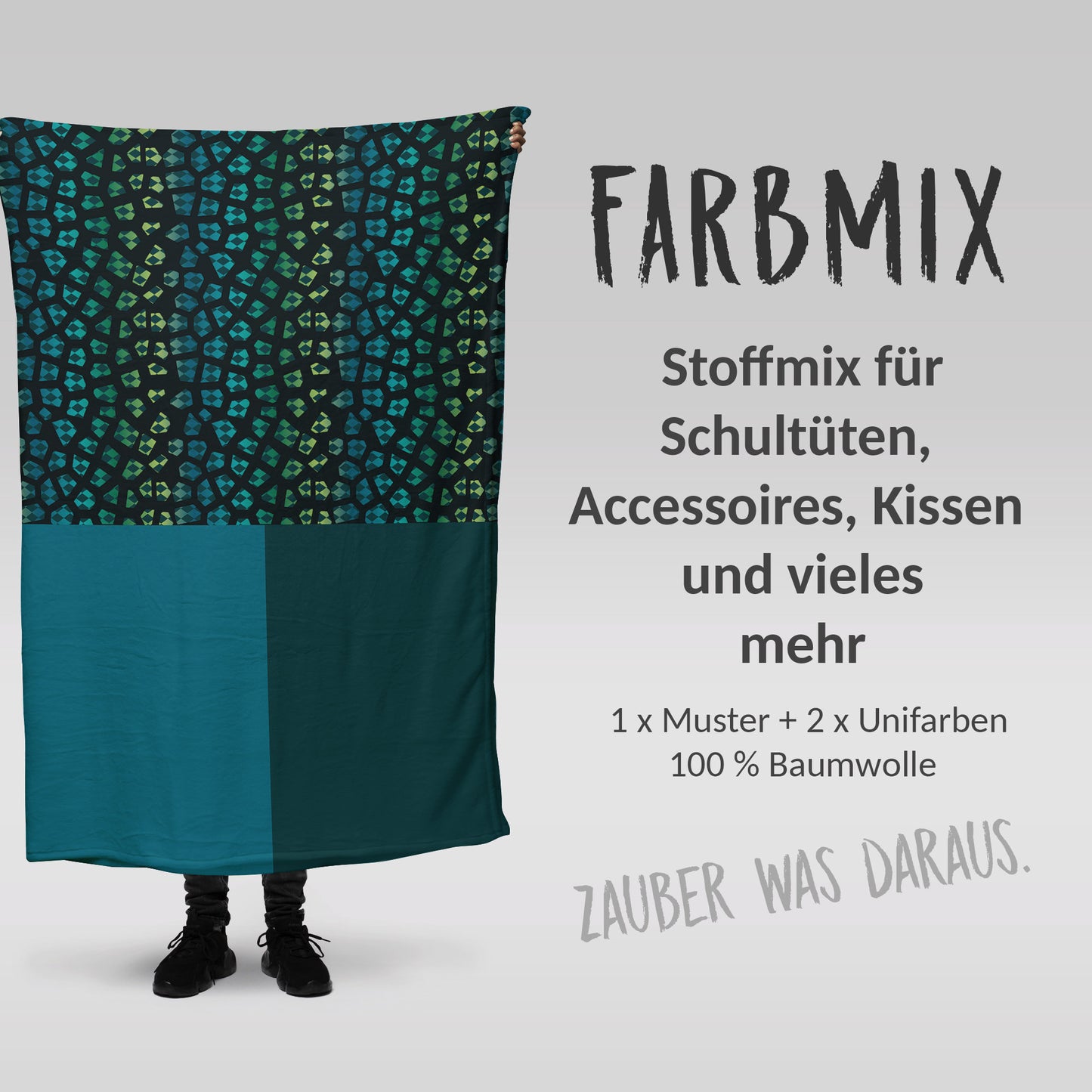 Stoffmix PANEL: Würfelmonster (97 cm x 150 cm) - perfekt für Schultüten & Accessoires zur Einschulung | Roboter, Cubes, Würfel, Monster