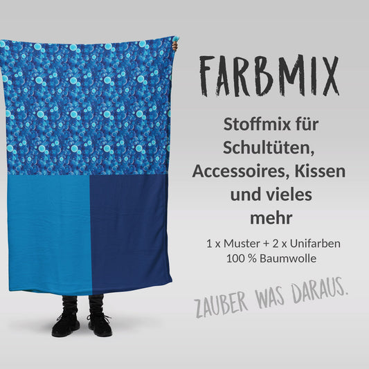 Stoffmix PANEL: Blue Bubbles (97 cm x 150 cm) - perfekt für Schultüten & Accessoires zur Einschulung | Ocean, Tiefsee, Seifenblasen, Meer